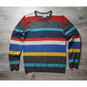 Divided H&M Wool Blend Stripe Sweater Elbow Patch Medium Grandpa Long Sleeve